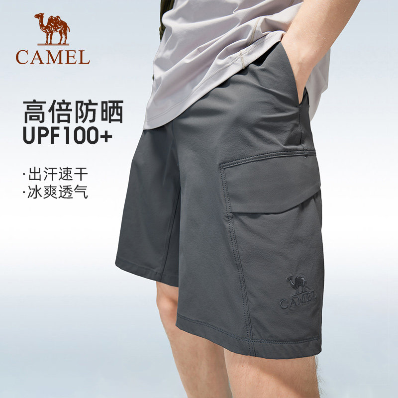 骆驼户外速干工装短裤男士夏季新款运动透气防晒五分裤黑色直筒裤
