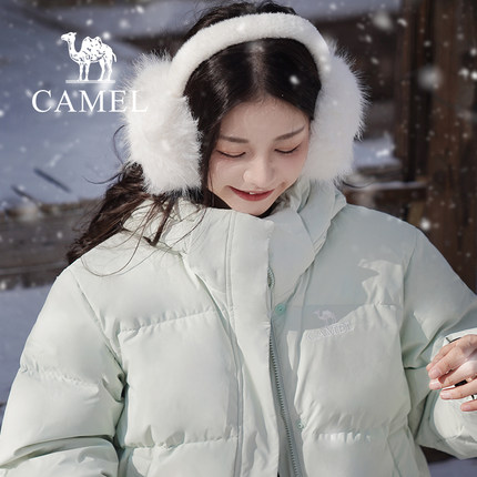 骆驼女装绿色短款羽绒服2025秋冬户外保暖百搭面包服时尚女式外套