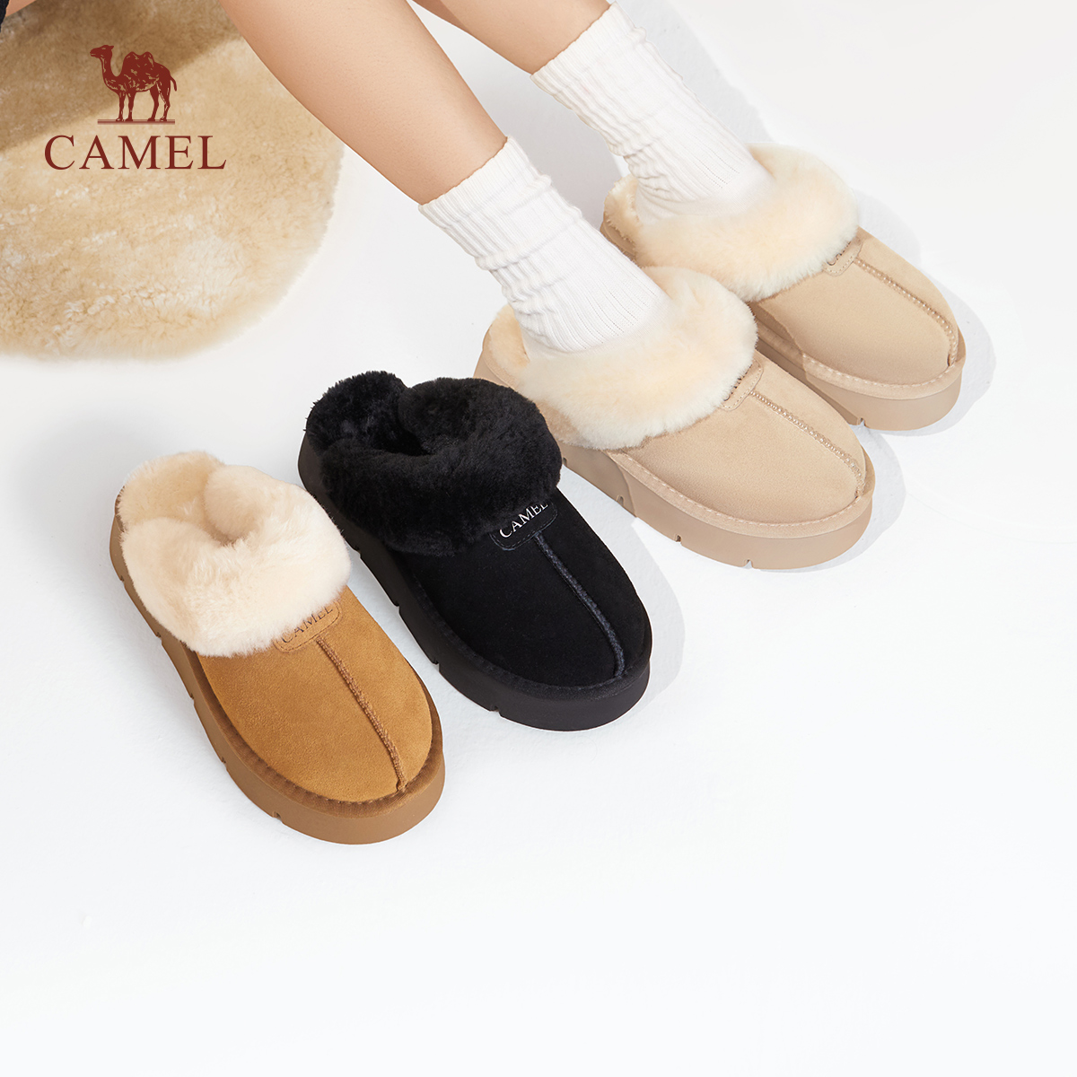 骆驼女鞋时尚雪地靴加厚保暖棉鞋