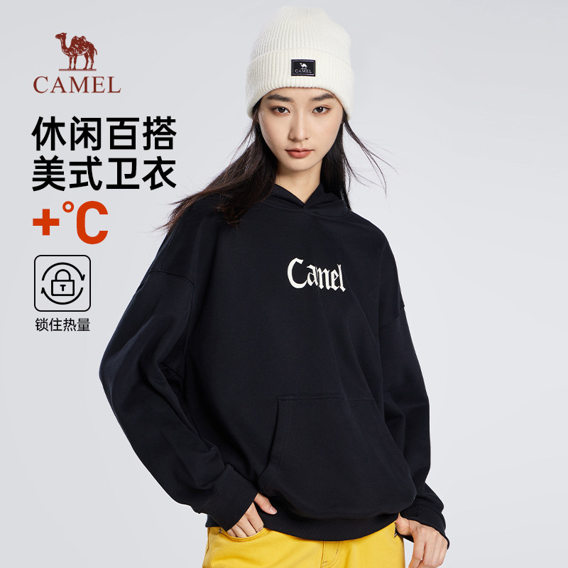 骆驼女装连帽卫衣2025秋冬加绒加厚保暖国潮美式情侣同款上衣