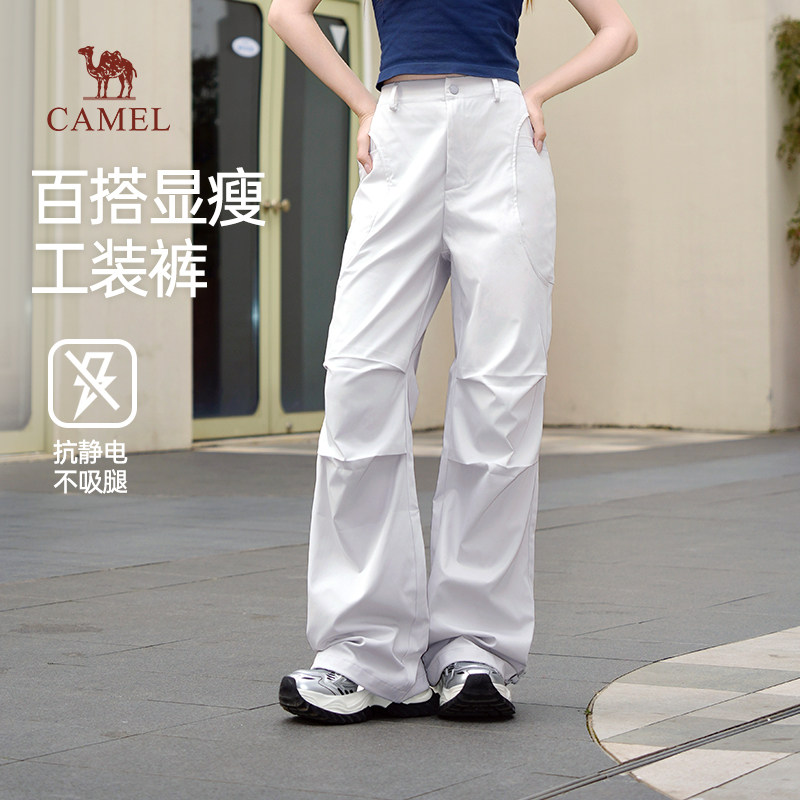 骆驼女装工装裤2025新款秋季复古直筒束脚抽绳休闲伞兵长裤子男
