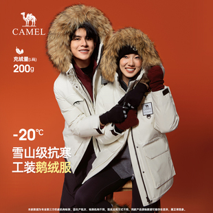 加厚中长款 骆驼男装 毛领工装 2025新款 羽绒外套男 派克鹅绒服男冬季