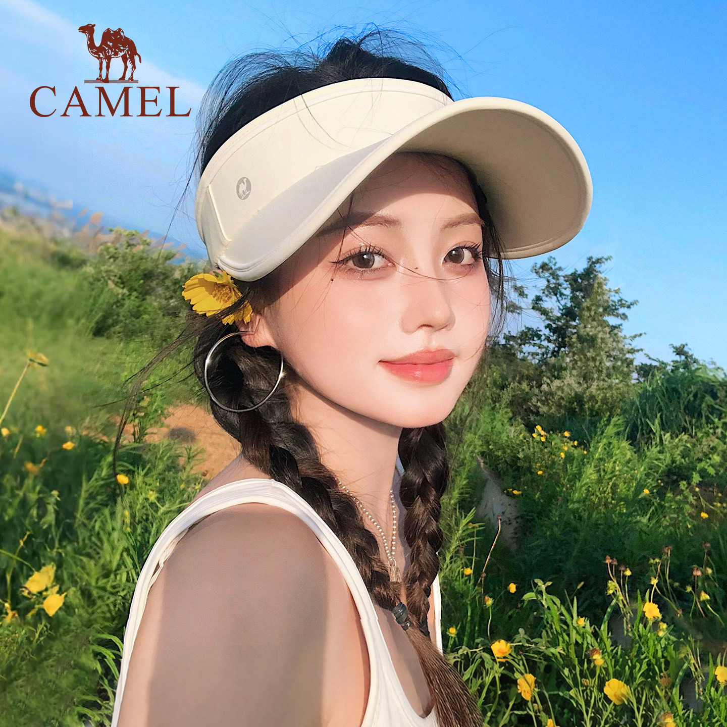 骆驼小蛋卷防晒空顶帽女夏防紫外线骑车吹不翻户外跑步遮太阳帽子