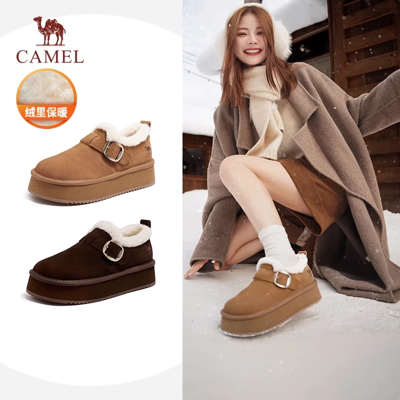 直播骆驼女鞋2025冬新款厚底户外加绒雪地靴防泼水棉鞋短靴勃肯鞋,女鞋,时尚雪地靴,淘宝优惠券,粉丝福利购,淘宝优惠卷