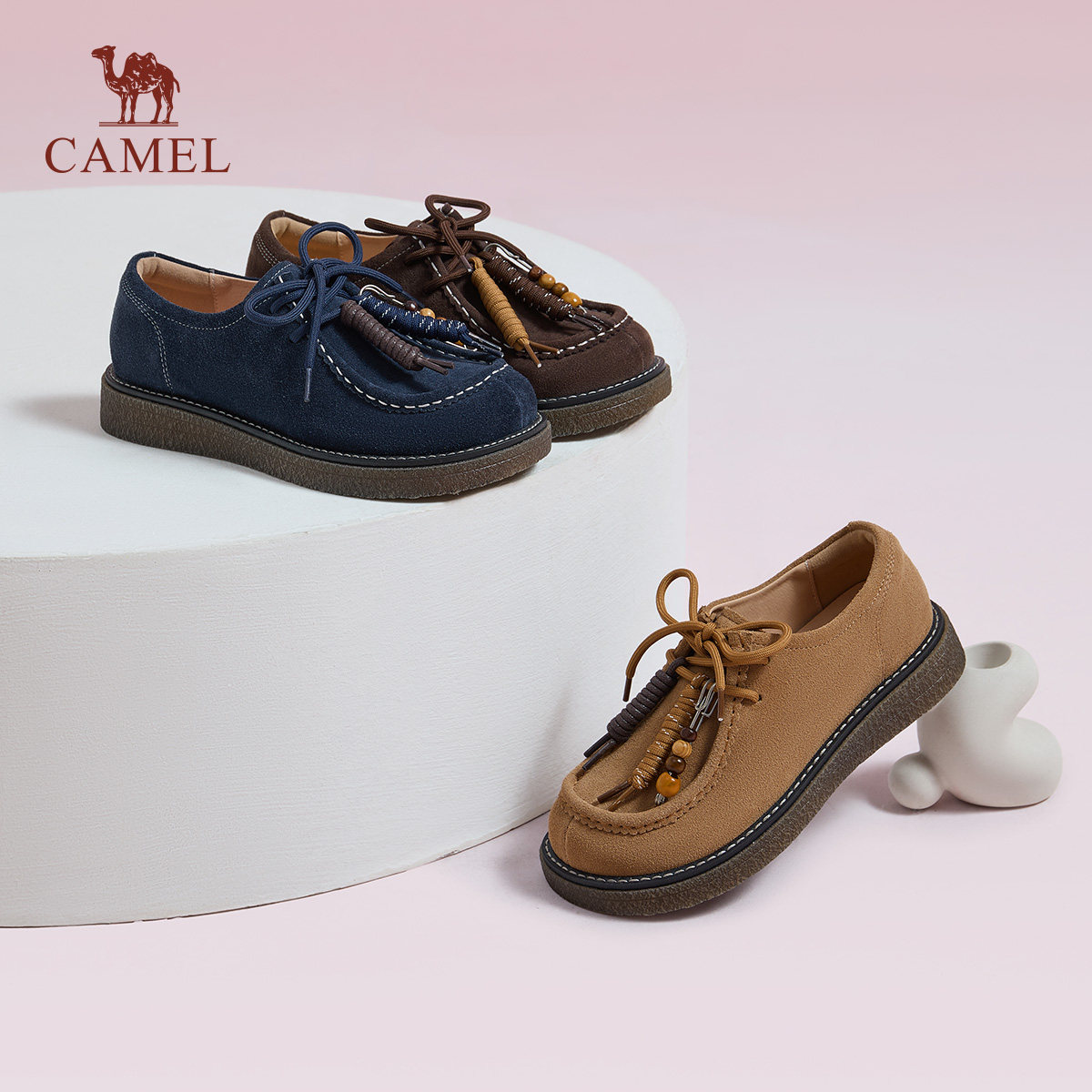 骆驼女鞋2025秋冬百搭薄底单鞋真皮英伦风勃肯鞋袋鼠鞋厚底乐福鞋,女鞋,乐福鞋（豆豆鞋）,淘宝优惠券,粉丝福利购,淘宝优惠卷