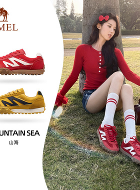骆驼本命年红色户外运动板鞋女秋冬新年防滑复古休闲登山德训鞋男