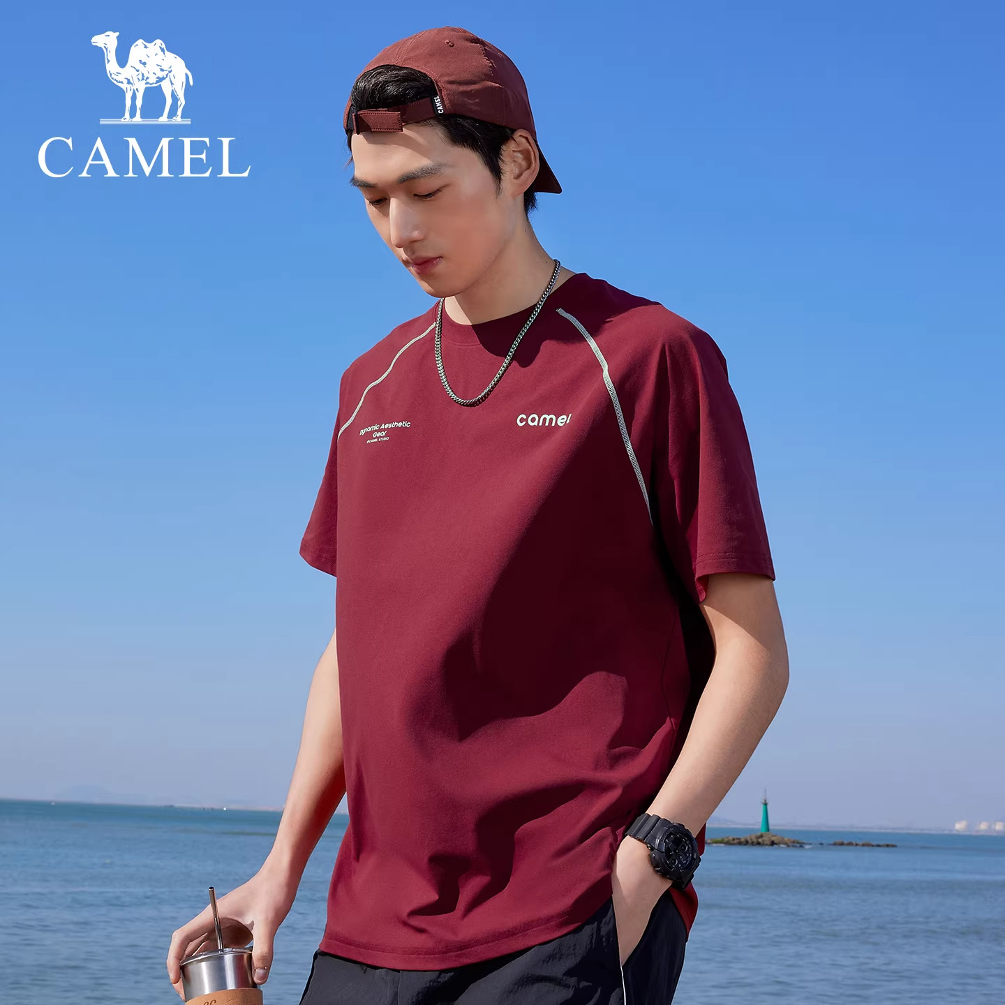 骆驼男装运动休闲t恤男女同款哈苏线短袖2026夏季新款速干情侣装
