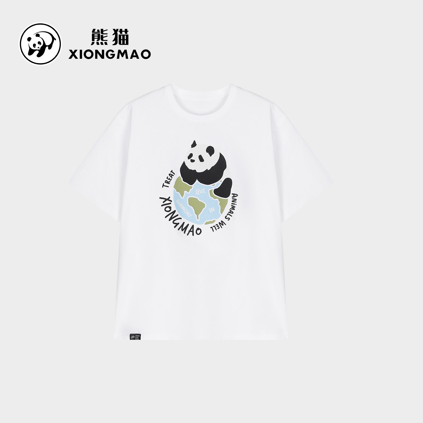 熊猫户外圆领短袖T恤2026春夏新款男女同款速干宽松透气纯棉上衣