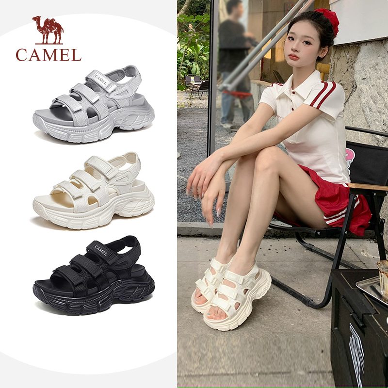 骆驼女鞋2025秋冬新款百搭休闲凉鞋镂空沙滩鞋日常外穿厚底凉鞋女