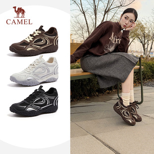 骆驼女鞋2026春季新款复古内增高德训鞋女百搭厚底板鞋运动休闲鞋