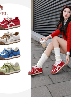 骆驼熊猫女鞋2026春季红色德训鞋户外运动鞋休闲板鞋女百搭阿甘鞋