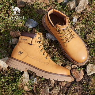 骆驼2025秋冬新品 中高帮户外大黄靴马丁靴男 英伦休闲厚底真皮工装
