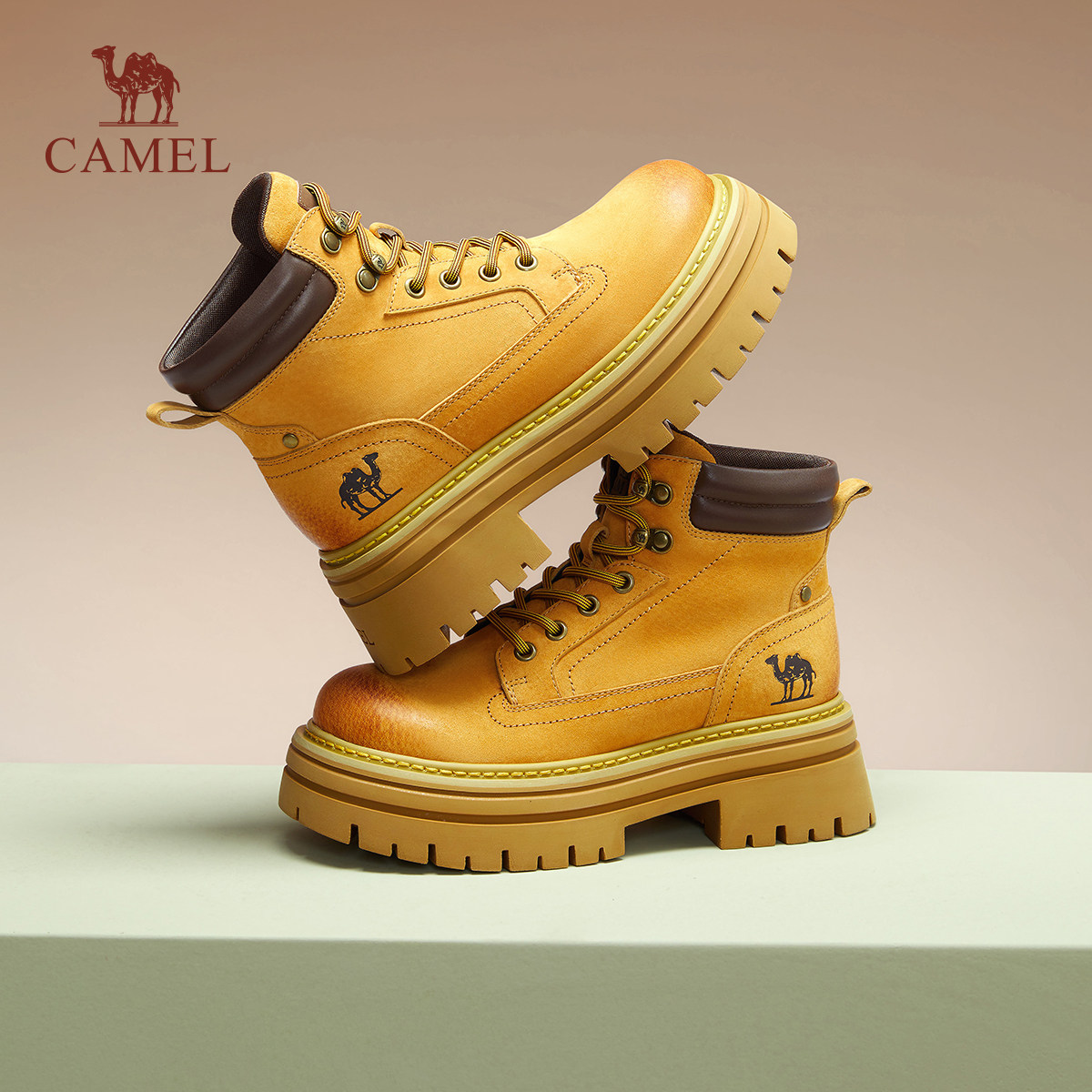 骆驼马丁靴秋冬登山鞋户外靴子厚底短靴工装靴大黄靴女鞋