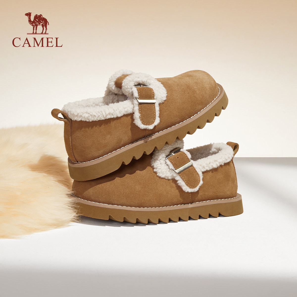 骆驼低帮款毛毛鞋/高帮鞋口羊毛雪地靴
