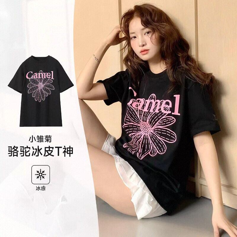 骆驼女装小雏菊T恤2026春夏新款冰皮休闲宽松百搭圆领短袖