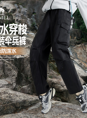 骆驼山海工装裤男装直筒秋季软壳宽松阔腿防泼水休闲伞兵长裤子
