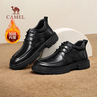 骆驼男鞋冬季2026新款牛皮商务休闲加绒皮鞋男士中年爸爸保暖棉鞋