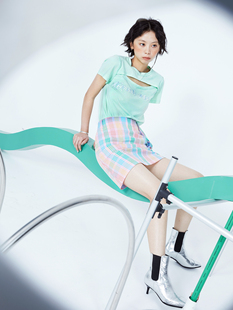 FountainMountain T恤 vol.16浅绿浅紫色罗曼蒂克机器印花镂空短袖