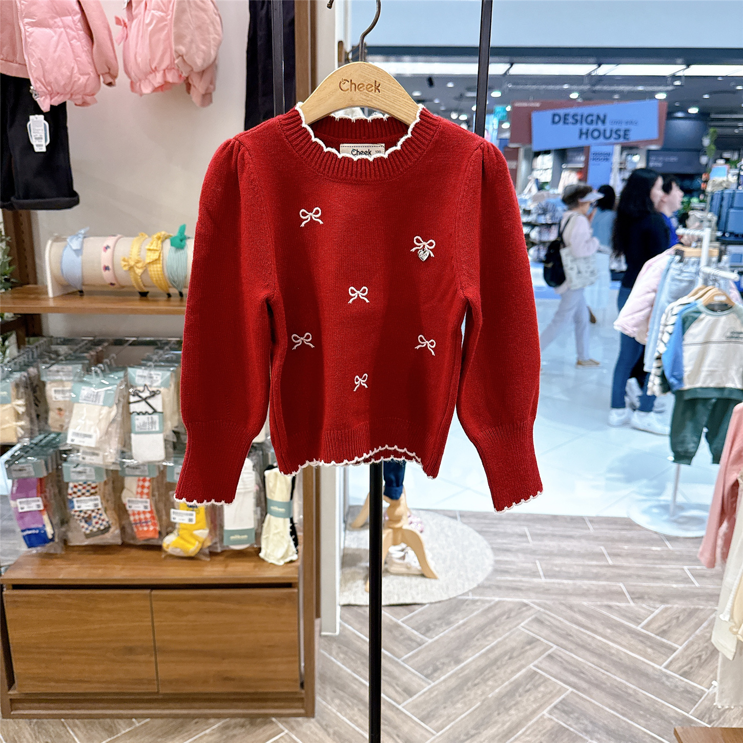 Cheek女童蝴蝶结图案花边领毛衣韩国专柜代购25年冬季套头针织衫