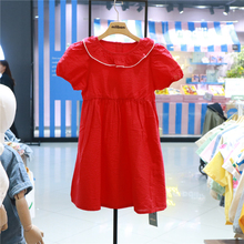 milibam女童时尚红色圆领连衣裙韩国代购24夏季儿童纯棉舒适裙子