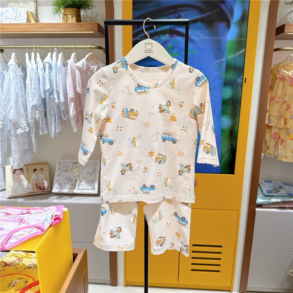 Moonya Moonya男童小汽车全棉内衣套装韩国代购25夏季家居服睡衣