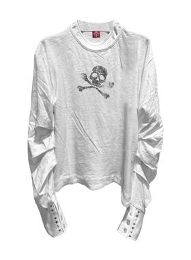 DETW 24AW原创*骷髅头微透双领口竹节棉弯刀打褶高级感打底衫男女