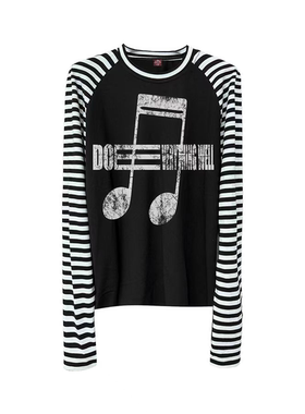 DETW 25AW*轻亚暗黑小众音符条纹插肩袖修身高级感长袖打底衫男女