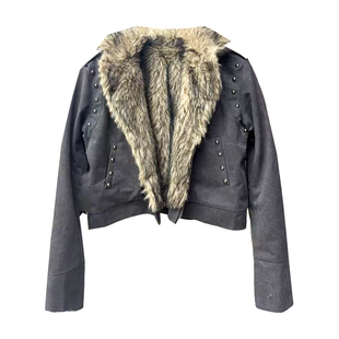 短款 DETW 饰斜拉链修身 水泥灰座山雕铆钉装 毛领质感加厚外套 25AW