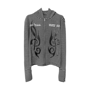 连帽开衫 DETW 条纹拉链正肩修身 小众图腾哥特音符 外套男女 25AW