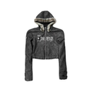 毛领连帽皮质夹克外套 原创小众铆钉字母印花设计感短款 DETW 25AW