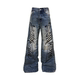 Baggy刺绣印花复古水洗宽松直筒堆叠视觉高级蓝牛仔裤 DETW 25AW