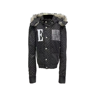 袖 DETW 黑波点 子可拆卸毛领金属扣正肩显瘦加厚连帽棉服 25AW