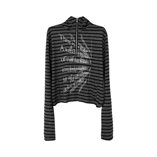 开衫 DETW 短款 原创小众暗黑标语条纹拉链修身 连帽外套男女 25AW