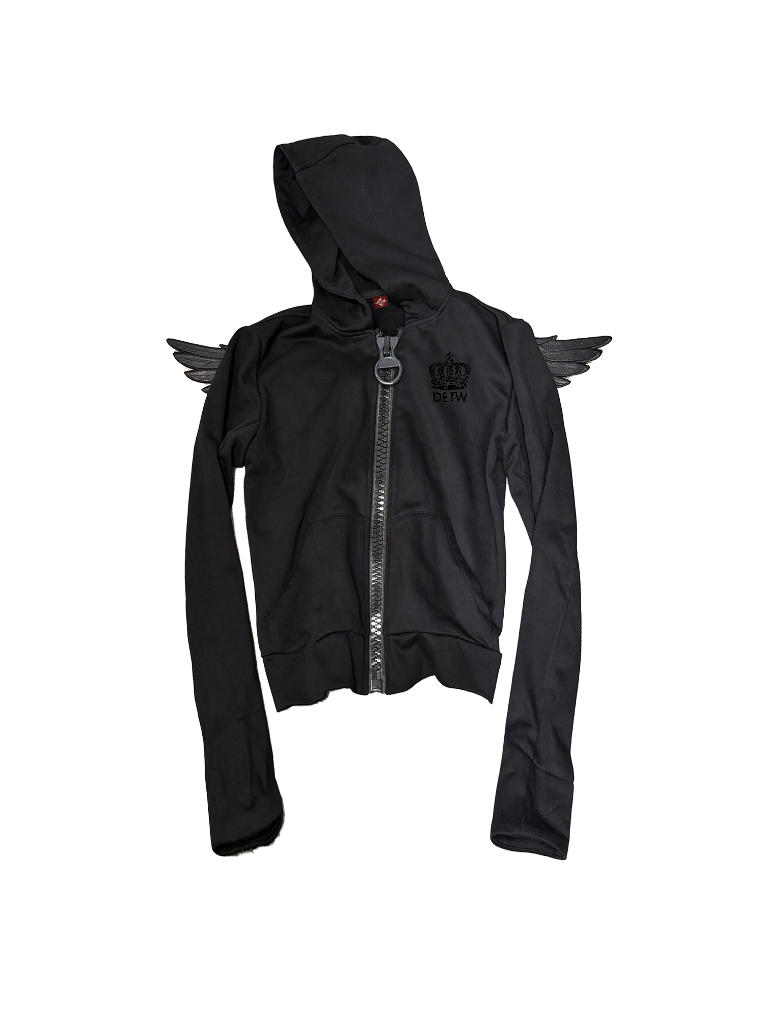 thumbnail for DETW "Big Zipper" Angel 3D Decorated Wings Crown Slogan Vintage Shoulder Zipper Hooded Sweatshirt