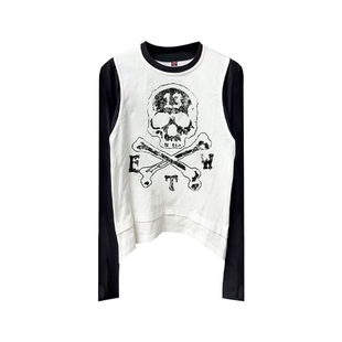 双领口下摆黑白撞色正肩编号13视觉系长袖 骷髅系列 Tee 25AW DETW