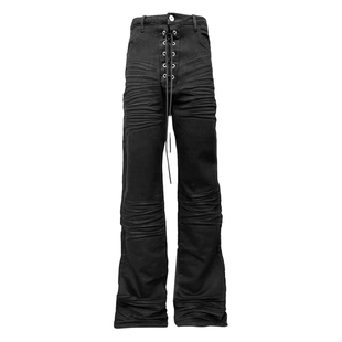 直筒基础微弹设计高级视觉黑色牛仔裤 暗黑立体压褶修身 25AW DETW