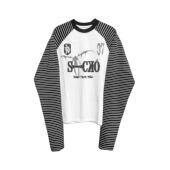 短宽boxy版 2024 型男女Tee Note 条纹朋克轻亚长袖 24AW Death