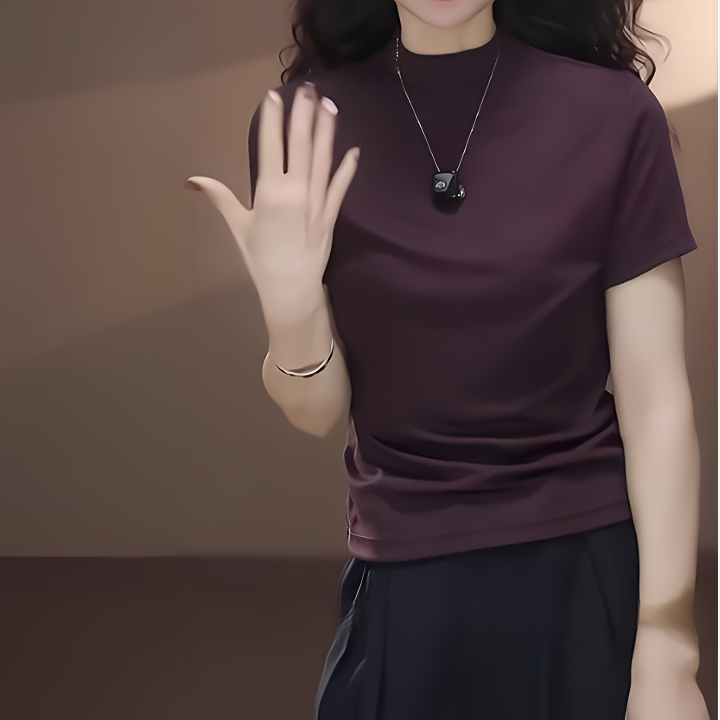 莱赛尔天丝面膜T女2026夏季新款小立领短袖正肩百搭气质显瘦上衣