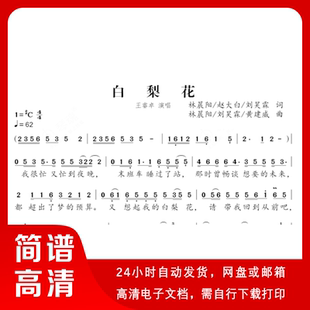 王睿卓-白梨花 简谱 单声部简谱 带歌词