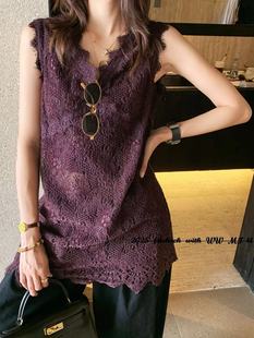 欧洲站2025春季新款V+.COM无袖蕾丝钩花连衣裙显瘦背心裙女小心机