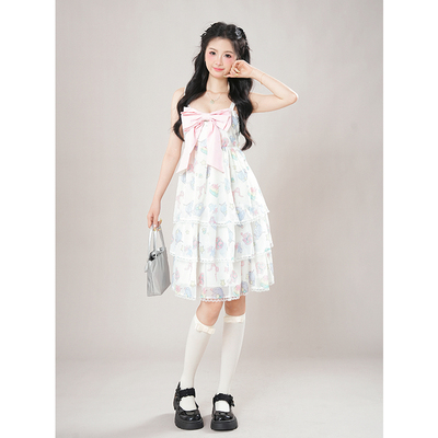 甜心小贝 夏季新款可爱lolita连衣裙日系千金风无袖蝴蝶结蛋糕裙