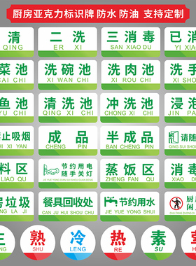 厨房标识牌全套亚克力生熟厨房重地闲人免进酒店饭店幼儿园5s6s管理清洗池洗菜水池区域分区卫生检查标示牌