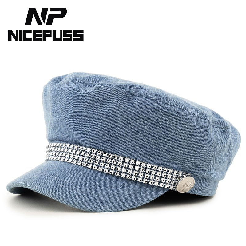 np牛仔帽子女网红款平顶帽韩版百搭鸭舌帽八角帽女春秋小头鸭舌帽