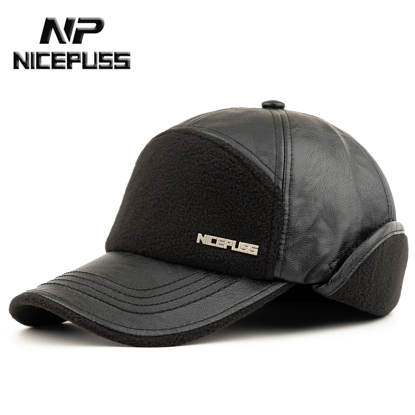 2025新款秋冬保暖帽子男款皮帽防寒护耳鸭舌帽中老年人棒球帽加绒