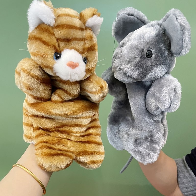 儿童大号动物手偶毛绒玩具手套猫和老鼠安抚玩偶表演讲故事手指偶