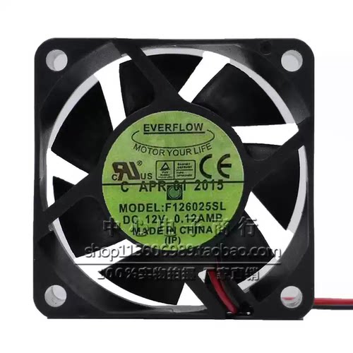 全新现货EVERFLOW F126025SL 12V 0.12AMP 6025双滚珠 散热风扇