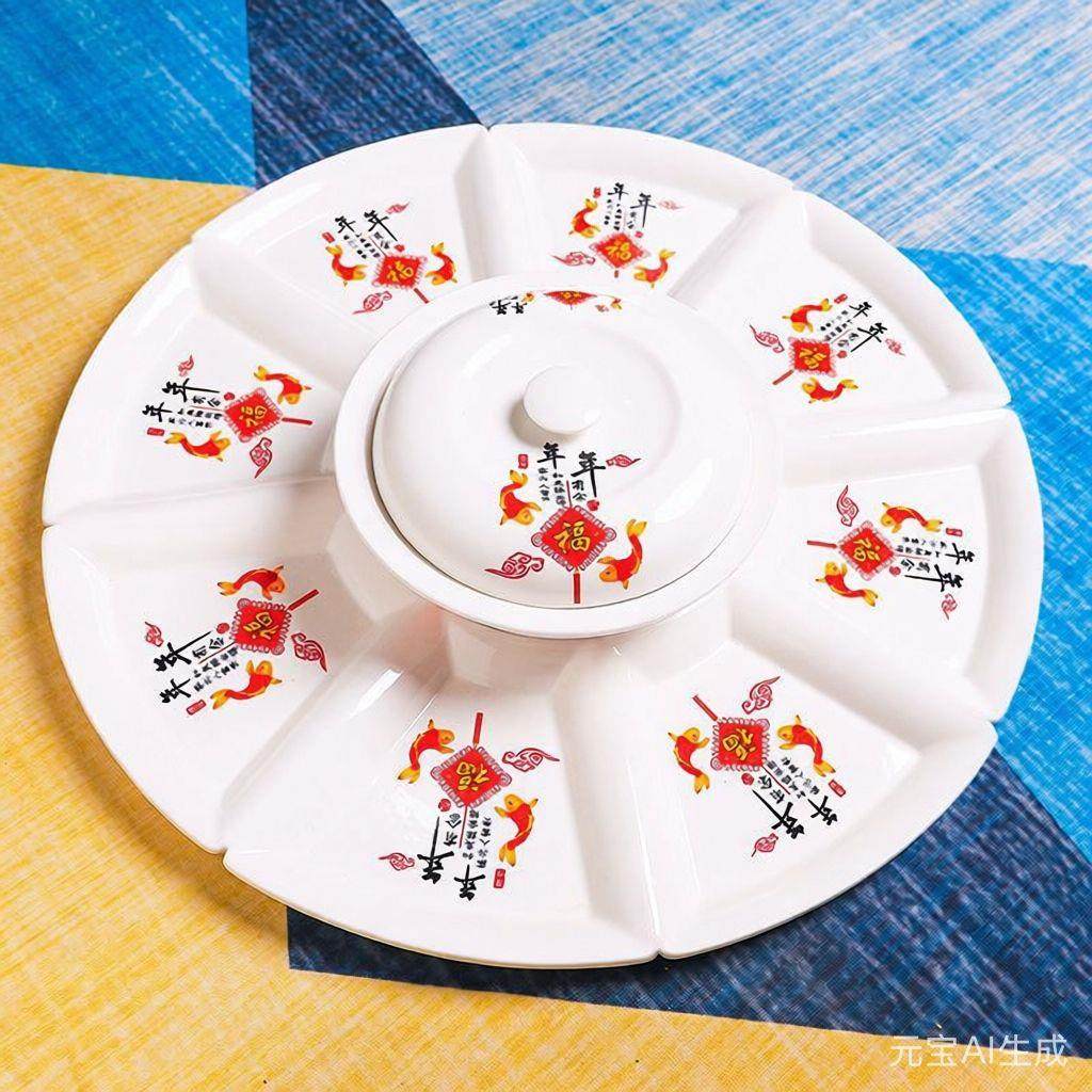 扇形陶瓷家用皇冠转盘大拼盘聚鱼款餐具套装商用皇冠扇形盘子宴席,餐饮具,餐用托盘,淘宝优惠券,粉丝福利购,淘宝优惠卷