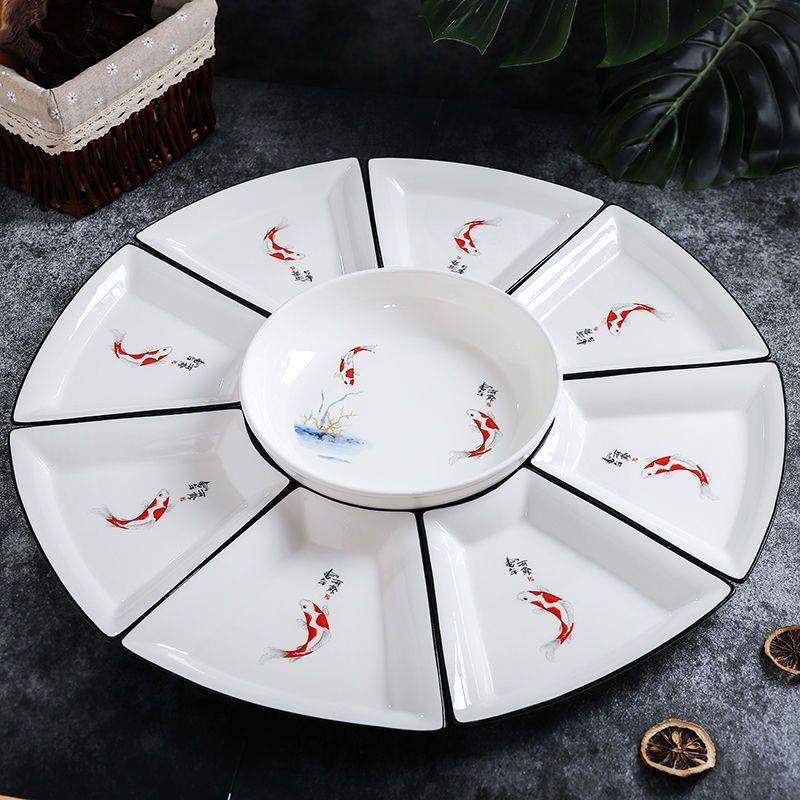 抖音网红菜盘子家用陶瓷圆桌团圆套装拼盘餐具组合聚餐扇形盘,餐饮具,可降解餐具/环保餐具,淘宝优惠券,粉丝福利购,淘宝优惠卷
