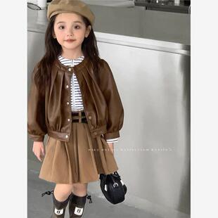韩版甜酷风男女童皮衣外套周岁白色网红潮2025新款品牌宝宝秋天初