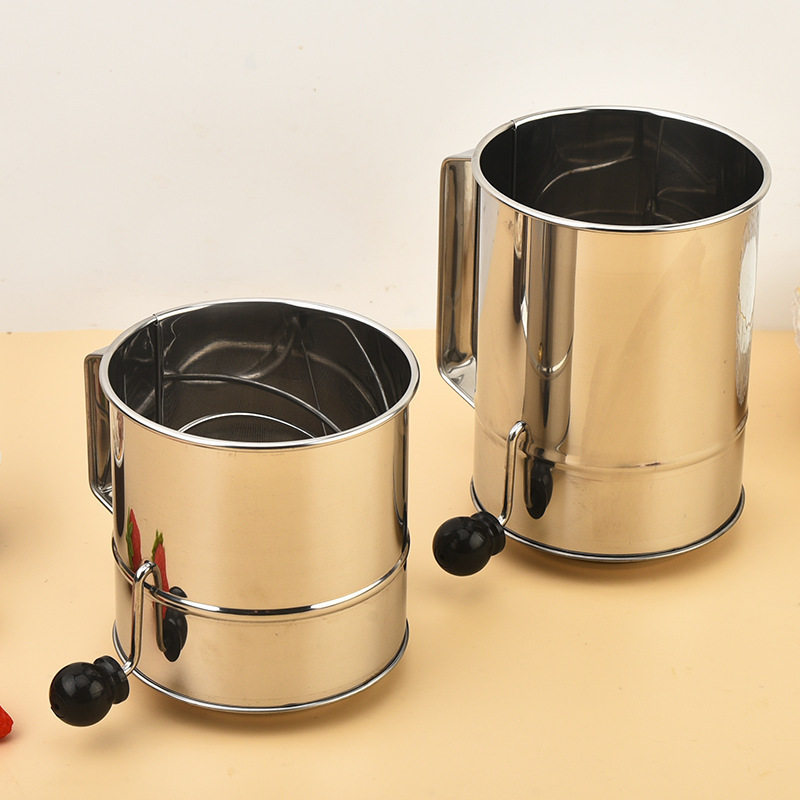 不锈钢手摇粉筛大号8杯筛粉器手持面粉筛撒粉滤网筛家用烘焙工具